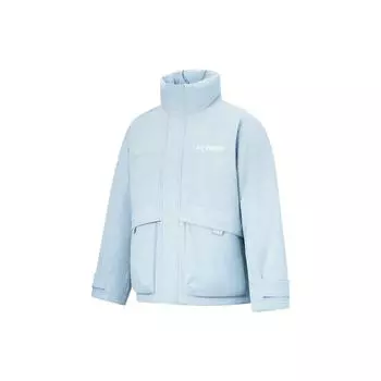 Li Ning Sports Lifestyle Series однотонная ветрозащитная свободная короткая пуховая куртка унисекс с воротником-стойкой, дымчато-голубая AYMT297-7 L