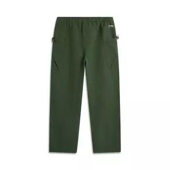 Li Ning Sports Lifestyle Series однотонные дышащие прямые трикотажные спортивные брюки со средней посадкой, мужские плавки цвета морской водоросли, зеленые AYKU739-3 S