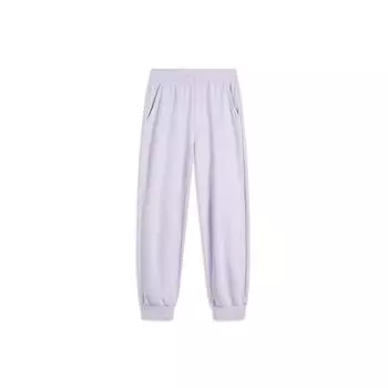 Li Ning Sports Lifestyle Series однотонные повседневные трикотажные брюки-джоггеры со средней талией женские джоггеры цвета морской соли и фиолетового AKLU566-1 L