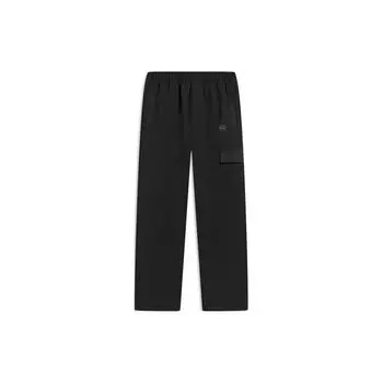 Li Ning Sports Lifestyle Series однотонные прямые флисовые ветрозащитные водостойкие трикотажные спортивные брюки мужские брюки черного цвета AYKT673-1 3XL