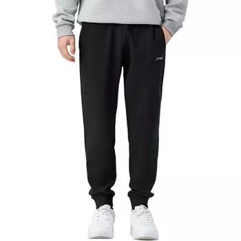 Li Ning Sports Lifestyle Series однотонные свободные брюки с манжетами, влагоотводящие, дышащие, повседневные брюки для мужчин, черные AKLTE51-1 S