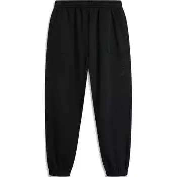 Li Ning Sports Lifestyle Series однотонные свободные теплые флисовые трикотажные спортивные штаны со средней талией и манжетами на шнурке мужские низы черного цвета AKLU631-2 XL