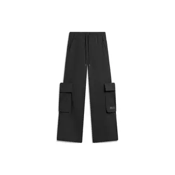 Li Ning Sports Lifestyle Series однотонные свободные прямые трикотажные спортивные брюки женские брюки черного цвета AYKU670-2 XL