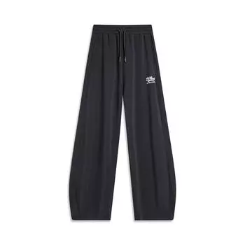 Li Ning Sports Lifestyle Series однотонные трикотажные спортивные брюки со средней талией и буквенным принтом, женские плавки, черные AKLU568-3 XL