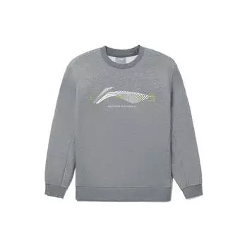 Li Ning Sports Lifestyle Series Однотонный флисовый теплый свитер с логотипом и круглым вырезом, свитшот с длинными рукавами, унисекс-свитшот, серый AWDRC25-3 XL