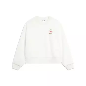 Li Ning Sports Lifestyle Series однотонный флисовый теплый свободный пуловер с логотипом Женская толстовка Off-White AWDTE48-1 M