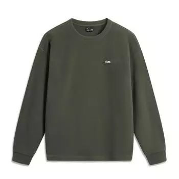 Li Ning Sports Lifestyle Series однотонный круглый вырез свитер теплая флисовая толстовка с длинным рукавом мужская толстовка грязно-зеленого цвета AWDU885-5 S