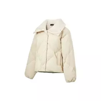 Li Ning Sports Lifestyle Series однотонный меховой воротник свободный короткий пуховик женская верхняя одежда туман-хаки AYMT076-4 XL