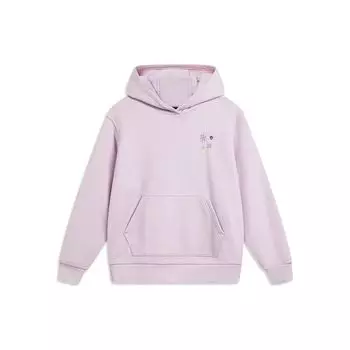 Li Ning Sports Lifestyle Series Pattern Printed Fleece Теплый свободный пуловер с капюшоном Женские толстовки с капюшоном Lotus-Pink-Purple AWDT820-5 S