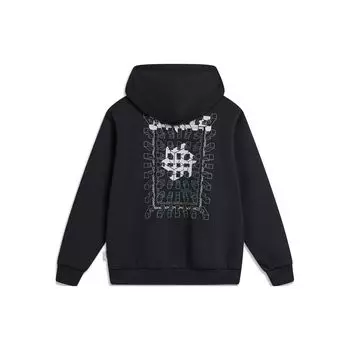 Li Ning Sports Lifestyle Series Pattern Printed Hooded Fleece Loose Pullover Sweatshirt Unisex Sweatshirt Black AWDT897-3 XL