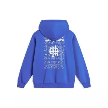 Li Ning Sports Lifestyle Series Pattern Printed Hooded Folee Loose Pullover Sweatshirt Unisex Sweatshirt Bright-Blue AWDT897-2 M
