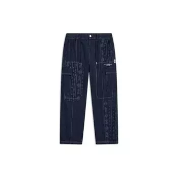 Li Ning Sports Lifestyle Series Pattern Printed Straight Loose Wash Denim Брюки мужские низы Denim-Blue AJQT365-1 M