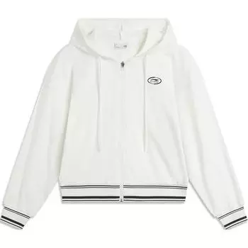 Li Ning Sports Lifestyle Series Полосатый с капюшоном Удобный дышащий свободный кардиган Толстовка Женская толстовка Off-White AWDU458-1 M