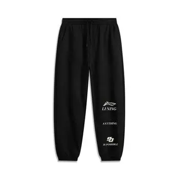 Li Ning Sports Lifestyle Series повседневные флисовые теплые свободные спортивные длинные брюки мужские низы черного цвета AKLU943-1 S