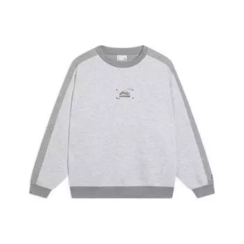 Li Ning Sports Lifestyle Series Printed Crew Neck Pullover Long Sleeve Hooded Men Hoody Hooded Grey AWDT063-4 S