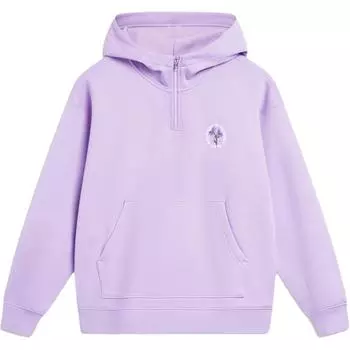 Li-Ning Sports Lifestyle Series Printed Letter Hooded Comfortable Breathable Fleece Loose Sweatshirt Women sweatshirt Rose-Purple AWDTA10-4 S