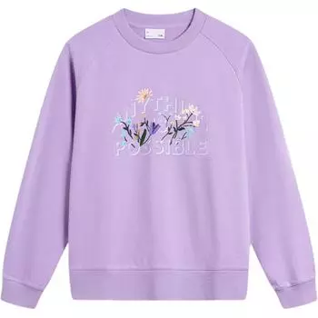 Li-Ning Sports Lifestyle Series Printed Letter Round Neck Comfortable Breathable Loose Sweatshirt Women sweatshirt Purple AWDTA46-2 L