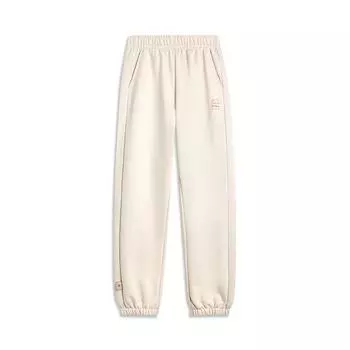 Li Ning Sports Lifestyle Series Простые однотонные повседневные универсальные свободные трикотажные брюки-джоггеры женские низы лебедь-белый AKLU868-4 S