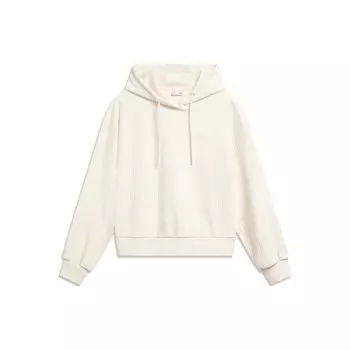 Li Ning Sports Lifestyle Series с капюшоном, однотонный свитер с длинным рукавом, женская толстовка, цвет не совсем белый AWDU044-1 S