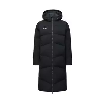 Li-Ning Sports Lifestyle Series Solid Color Zipper Hooded Comfortable Breathable Thick Warm Long Cotton Coat Unisex Coats Black AFMU037-1 L
