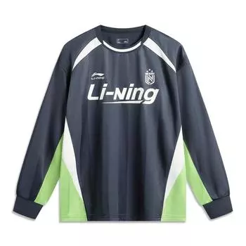 Li-Ning Sports Lifestyle Series Spliced Letter Round Neck Comfortable Breathable Versatile Long Sleeve T-Shirt Unisex Tops Navy-Blue AHSV301-3 S