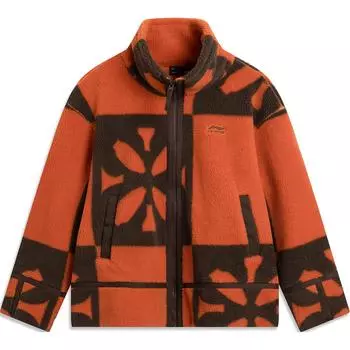 Li Ning Sports Lifestyle Series Свободный ретро удобный кашемировый свитер на молнии с воротником-стойкой женский свитер охристо-оранжевый с керамическим принтом AFDUD70-1 S