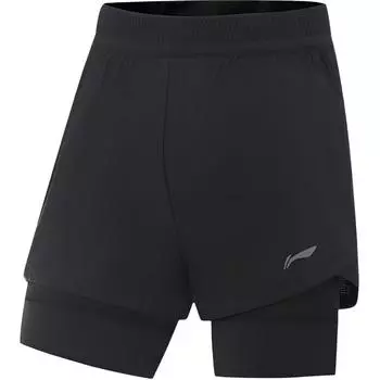 Li Ning Sports Однотонные Удобные Универсальные Шорты-двойка Эластичные Простые Повседневные Женские шорты AKSV092-6 S