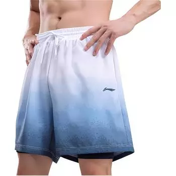 Li Ning Sports Простые быстросохнущие удобные свободные повседневные шорты мужские шорты синего и белого цвета LNKW063-2 2XL