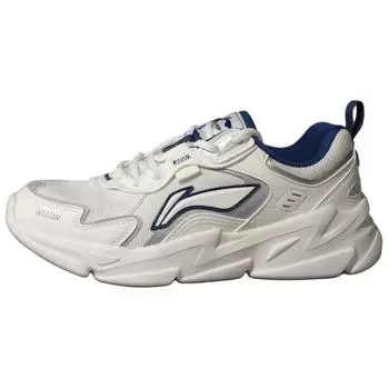 Li Ning Sports Series Fashion Trend Нескользящие износостойкие дышащие повседневные туфли с низким верхом Мужские повседневные туфли Белый Серебристый AGCU565-1 39