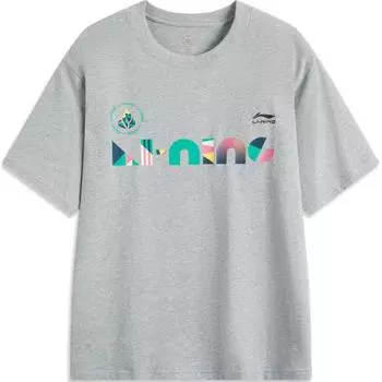 Li Ning Sports Trend Series 2024 Honor Color Series Printed Letter Crew Neck Удобная дышащая футболка с коротким рукавом Футболка унисекс AHSUC29-4 XS