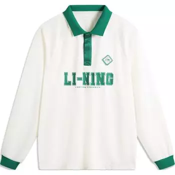 Li-Ning Sports Trend Series Color Block Letter Comfortable Breathable Casual Long Sleeve Polo Shirt Men tops Off-White APLU169-2 M