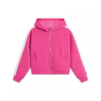 Li Ning Sports Trend Series Color Block Loose Hooded Cardigan Sweatshirt Women sweatshirt Bright-Pink Cream AWDU046-1 M
