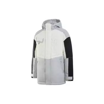 Li Ning Sports Trend Series Color Block Splicing Warm Hooded Down Jacket Men Jacket Gray AYMT067-1