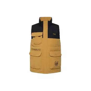 Li Ning Sports Trend Series Color Block теплый жилет с воротником-стойкой, мужские жилеты коричневого цвета AMRR027-4 S