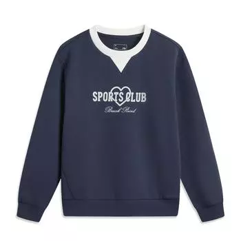 Li-Ning Sports Trend Series Comfortable Breathable Color Block Round Neck Loose Sweatshirt Women sweatshirt Deep-Iris-Blue AWDU448-5 S