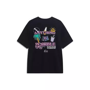 Li-Ning Sports Trend Series Графический буквенный принт с круглым вырезом и коротким рукавом, мужские топы, черный AHST179-4 3XL