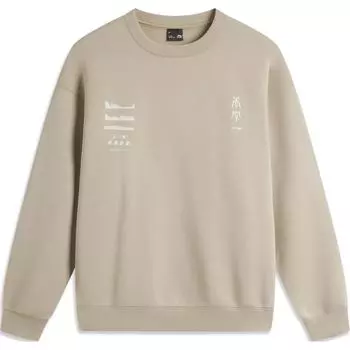 Li Ning Sports Trend Series Infrared Warm Letter Fleece Pullover Celebrity Long Sleeve Hoody Unisex Hoody Fleece-Brown AWDU699-3 XL