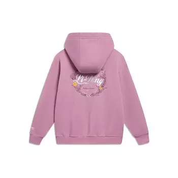 Li Ning Sports Trend Series Letter Floral Pattern Printed Loose Hoodie Women Hoodies Light-Rose AWDT016-6 XL