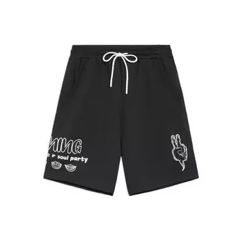 Li-Ning Спортивные тенденции серии с буквенным принтом и жестами, свободные повседневные шорты, мужские брюки, черные AKSS297-1 M