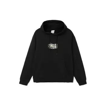 Li Ning Sports Trend Series Logo Embroidered Round Print Loose Hoodie Unisex Hoodies Black AWDR471-3 M