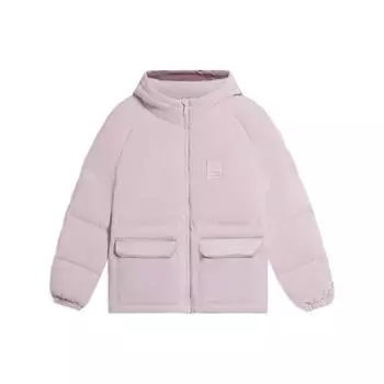 Li Ning Sports Trend Series однотонная свободная куртка-пуховик с капюшоном на молнии для женщин, верхняя одежда, лотос-розовый-фиолетовый AYMS072-2 S