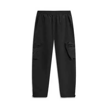 Li Ning Sports Trend Series однотонные, со средней талией, на шнурке, удобные, дышащие, свободные, прямые спортивные брюки, мужские брюки, черные, AYKU545-1 M