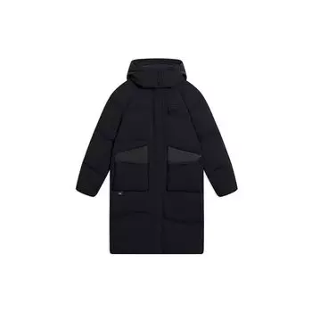 Li Ning Sports Trend Series однотонный логотип вышитый скрытый молния капюшон длинный пуховик женская верхняя одежда черный AYMS074-3 L