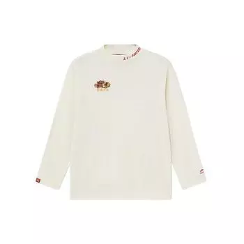 Li-Ning Sports Trend Series Rijindoujin с вышивкой, свободный пуловер с круглым вырезом, футболка с длинными рукавами, мужские топы, белые AHSS051-1 XXL