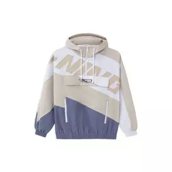 Li-Ning Sports Trend Series с большим логотипом и вышивкой цветных блоков, свободная куртка с капюшоном, мужская верхняя одежда, кремовый AFDS031-3 L