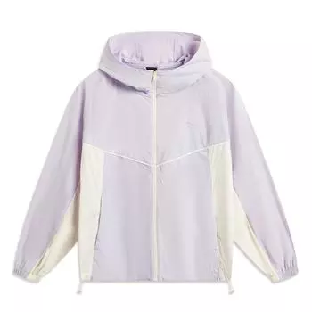 Li-Ning Sports Trend Series Spliced Zipper Hooded Versatile Casual UV Protection Jacket Women jackets Purple AFDV994-1 XS