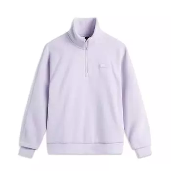 Li Ning Sports Trend Series свитер с воротником-стойкой, однотонный флисовый теплый свитшот с длинными рукавами, женский свитшот цвета морской соли и фиолетового AWDU892-5 M