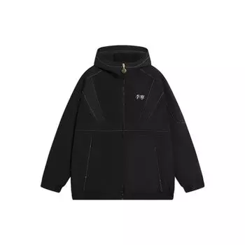 Li Ning Sports Trend Series Текстовый логотип Сплайсированный капюшон Молния Свободная ветровка с длинным рукавом Мужская верхняя одежда Черный AFDSA43-2 S