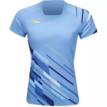 Li-Ning Square Collar Quick-Dry Short Sleeve T-Shirt Women Tops Bright-Sky-Blue AAYU224-3 L