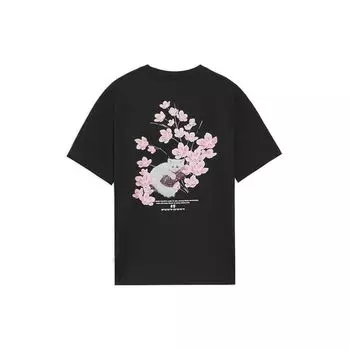 Li Ning SS22 Коллекция Сакура Однотонная повседневная футболка с круглым вырезом и коротким рукавом унисекс-топы черного цвета AHSS917-3 XS
